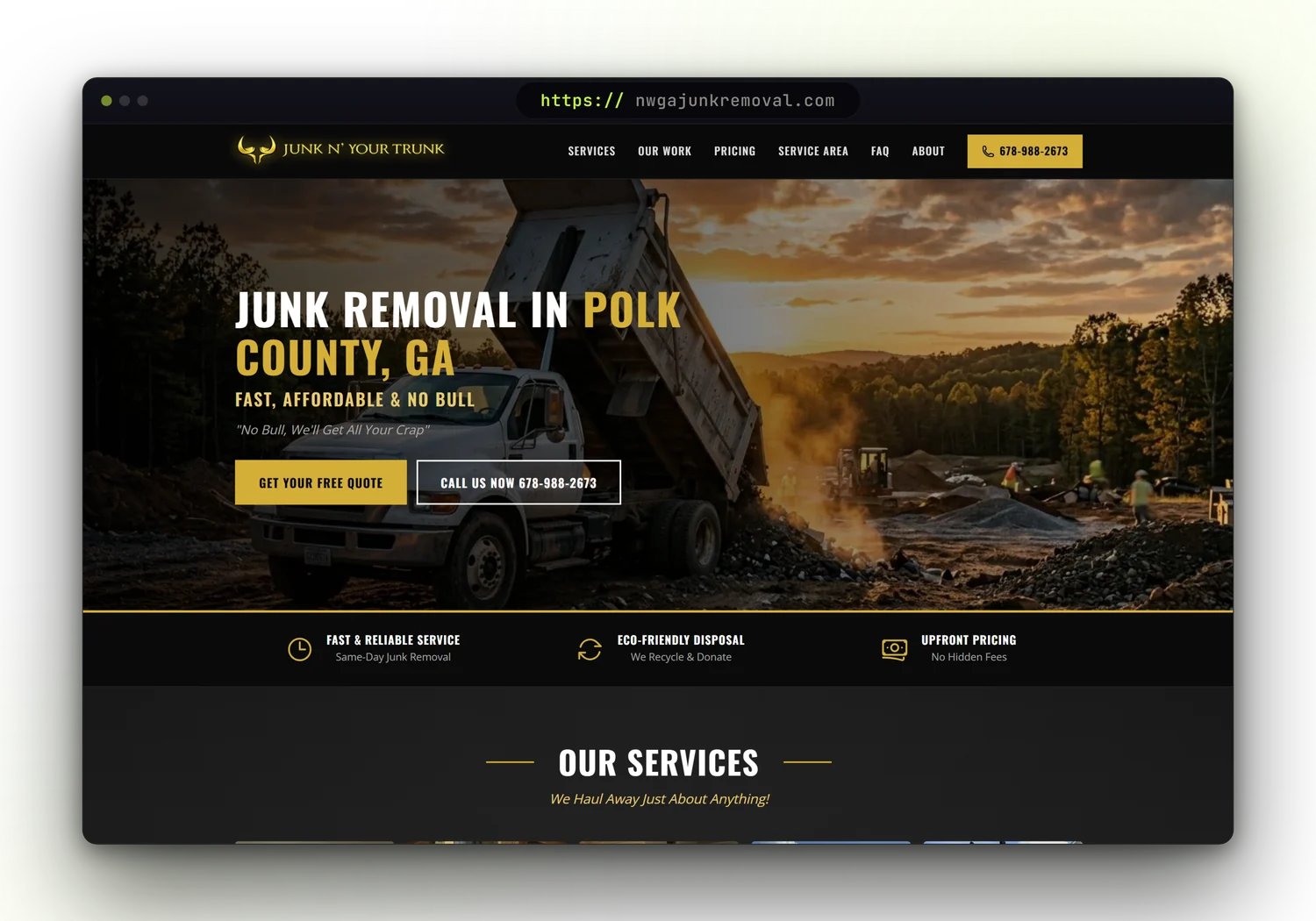Junk N' Your Trunk junk removal website built by Forge